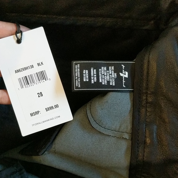 7 For All Mankind Stretch Leather Biker Pants Jean - Picture 7 of 8